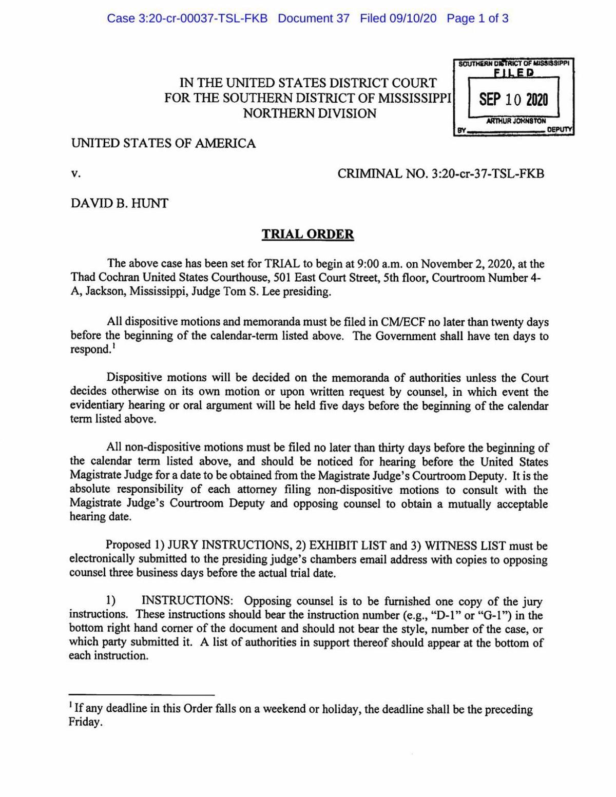 Trial order in the case against David Hunt | | rockymounttelegram.com