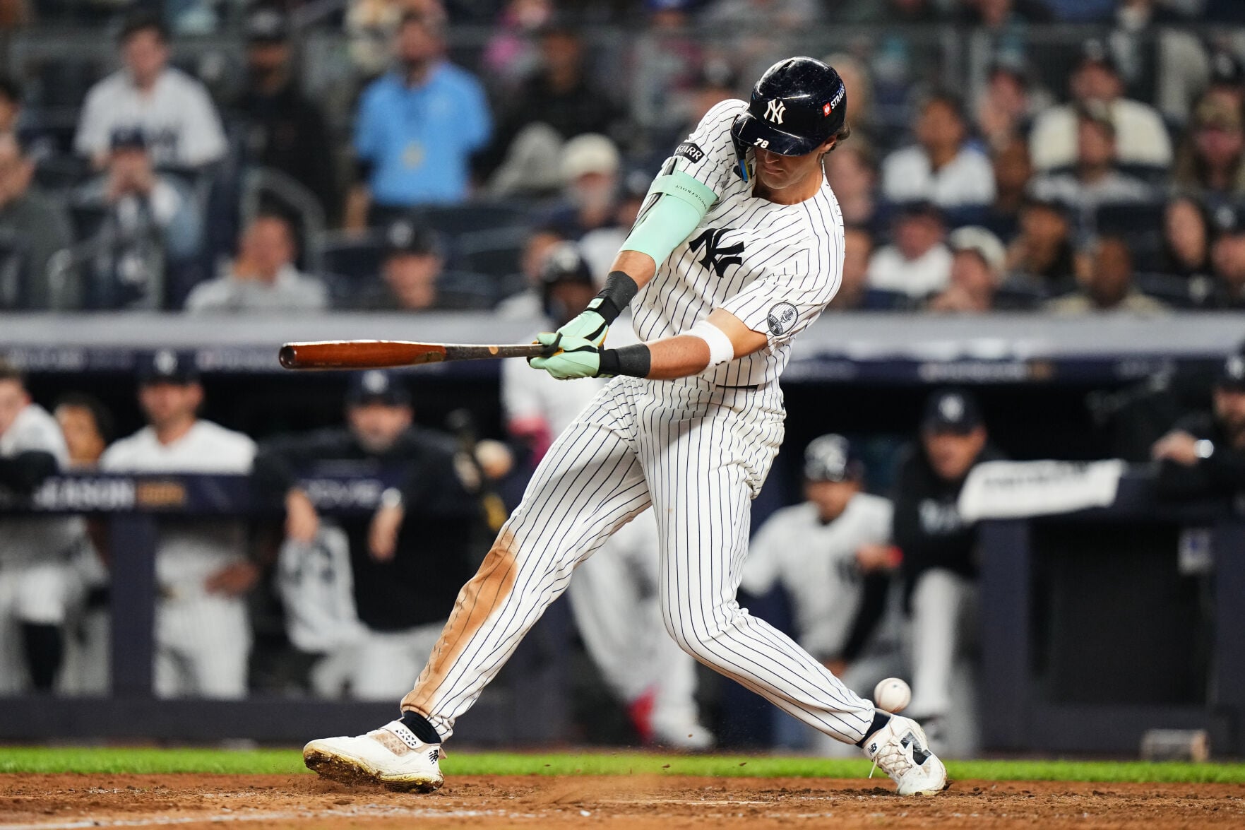Aaron Boone celebrating Spencer Jones strikeout rally during Yankees AL Wild Card victory