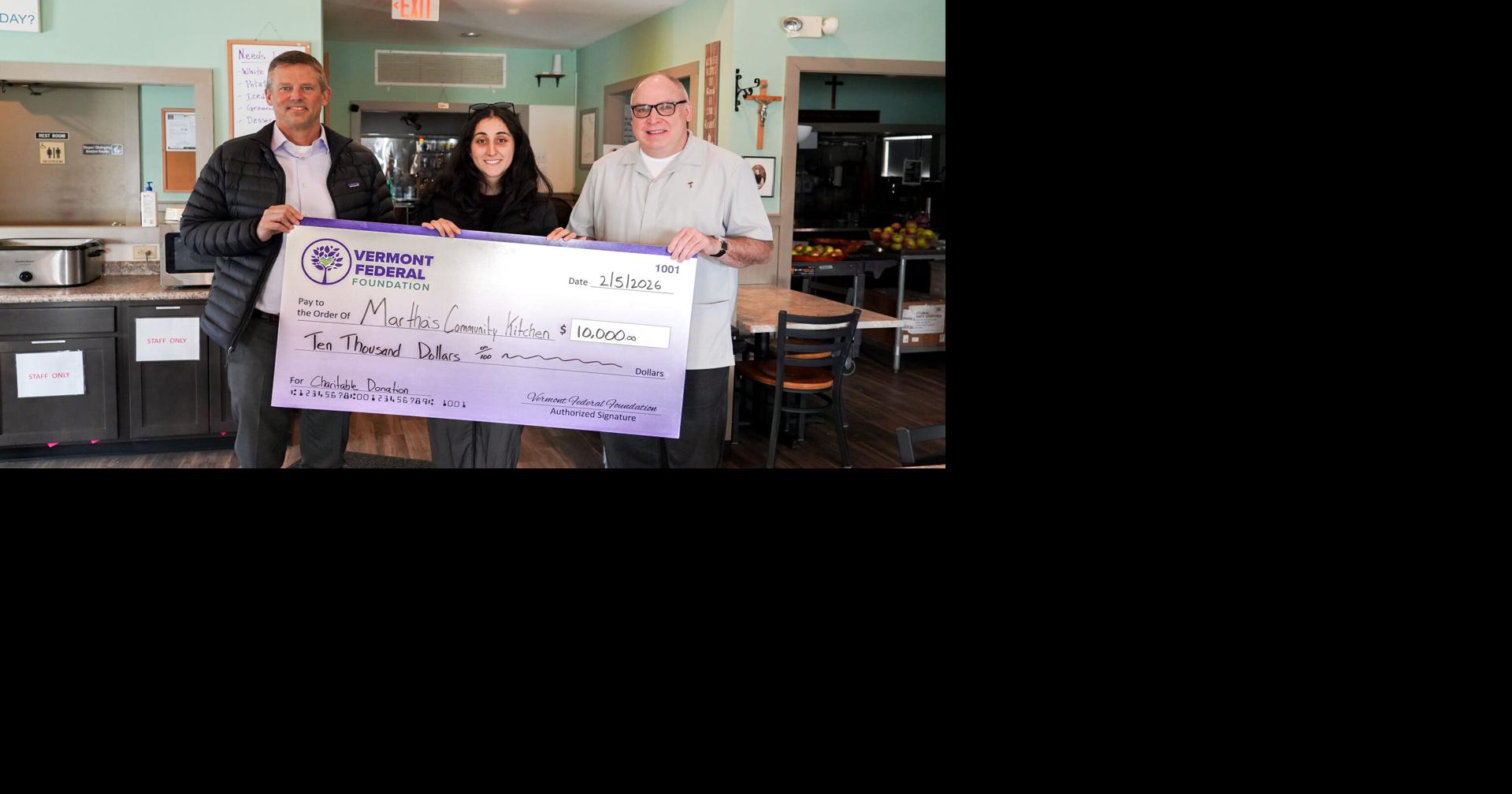 Vermont Federal Credit Union donates $10,000 to Martha's Kitchen