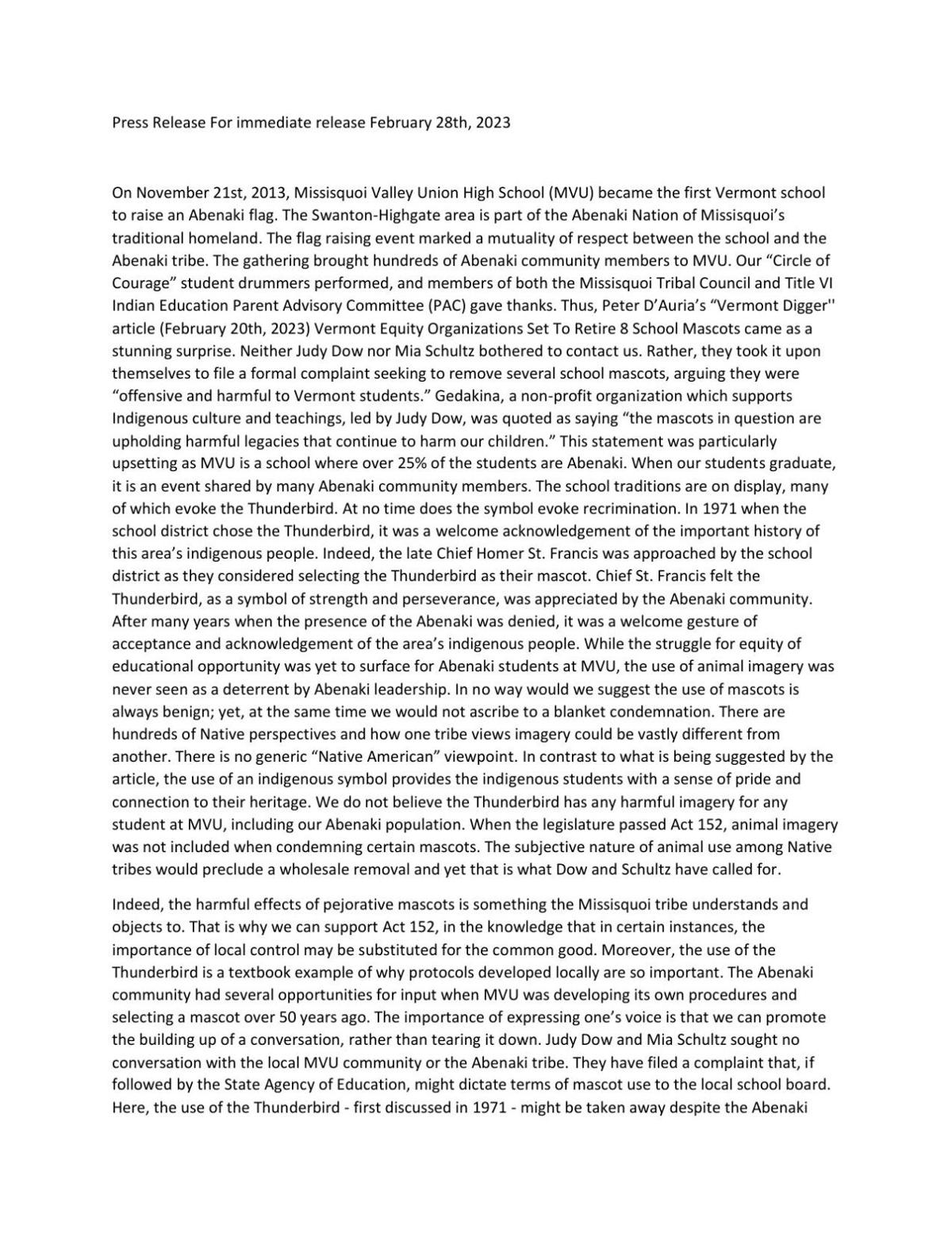 Abenaki response letter