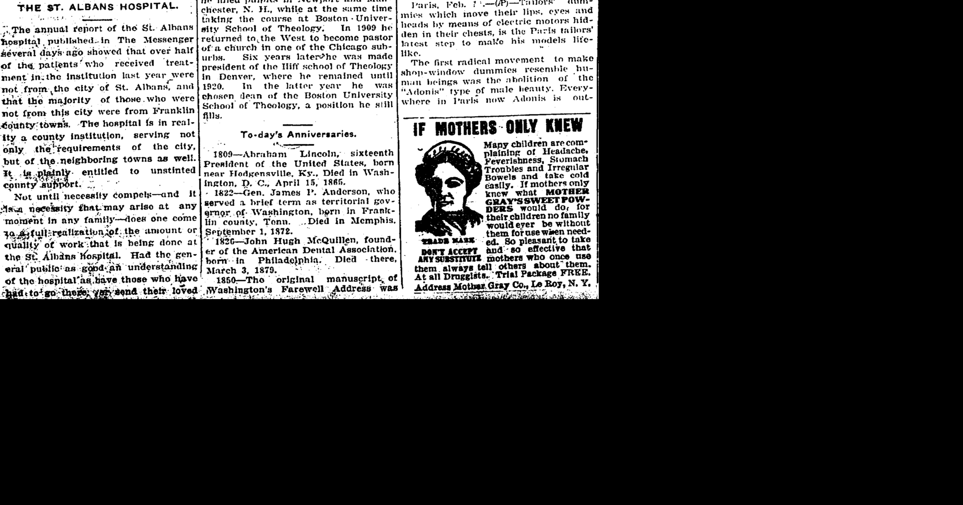 This month 100 years ago: Aldis Hill hike, dresses made to order and hospital woes