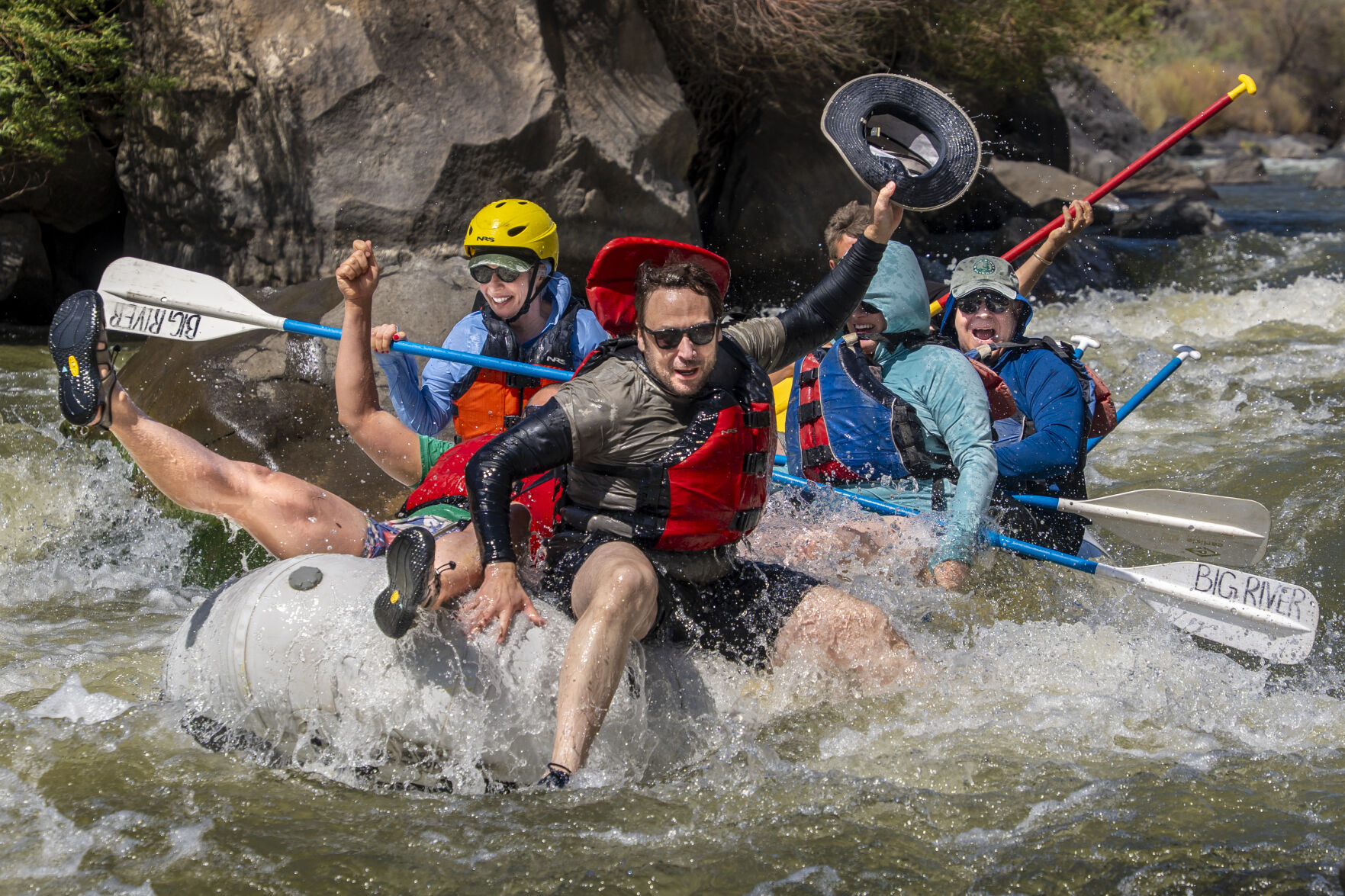 The Marlin family, hailing from Lake Tahoe and Albuquerque, guided by Big River Raft Trips, tackle the Souse Hole Rapid on the Rio Grande in April.