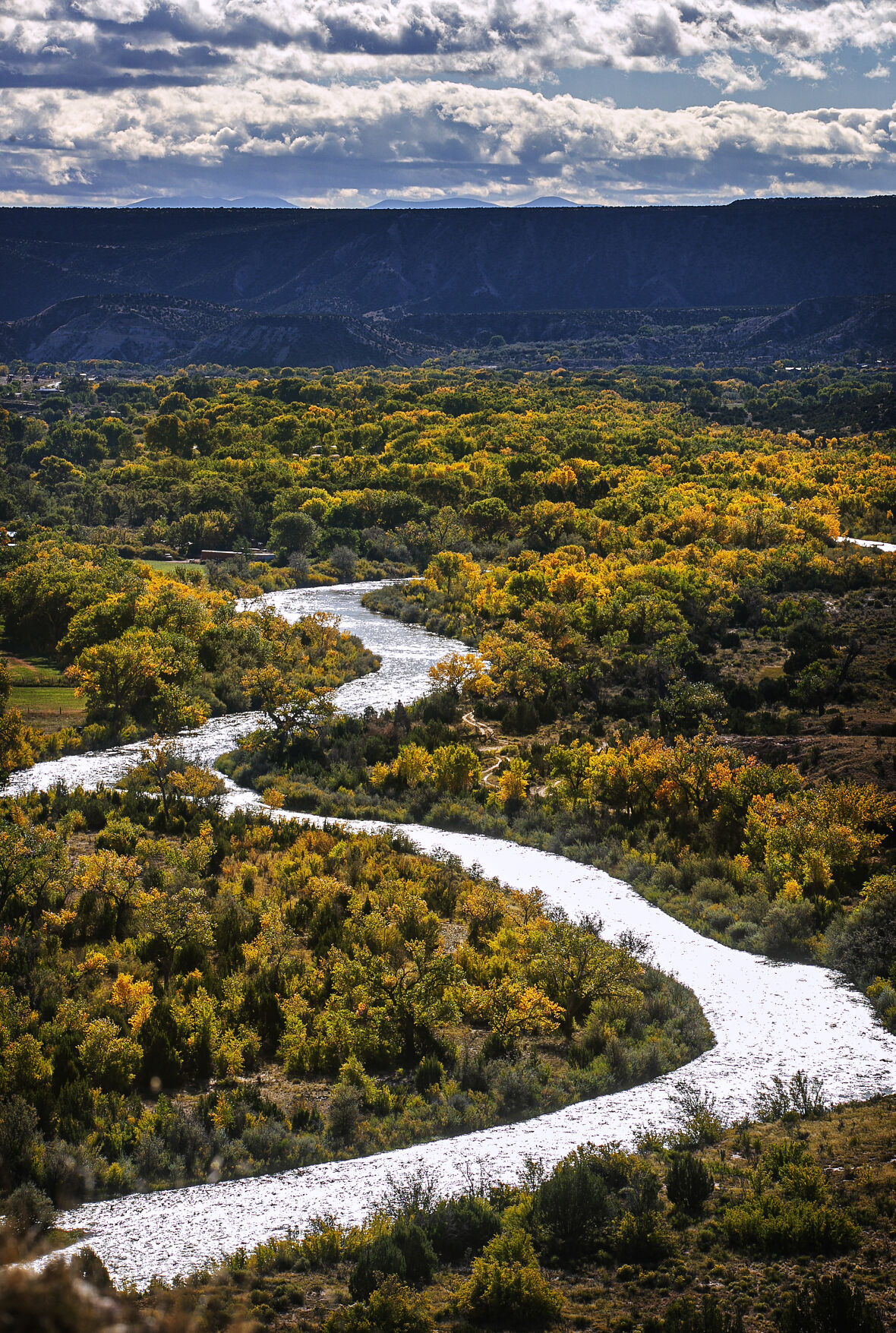 The Rio Chama winds its way southeast from Abiquiú Lake in October 2023.
