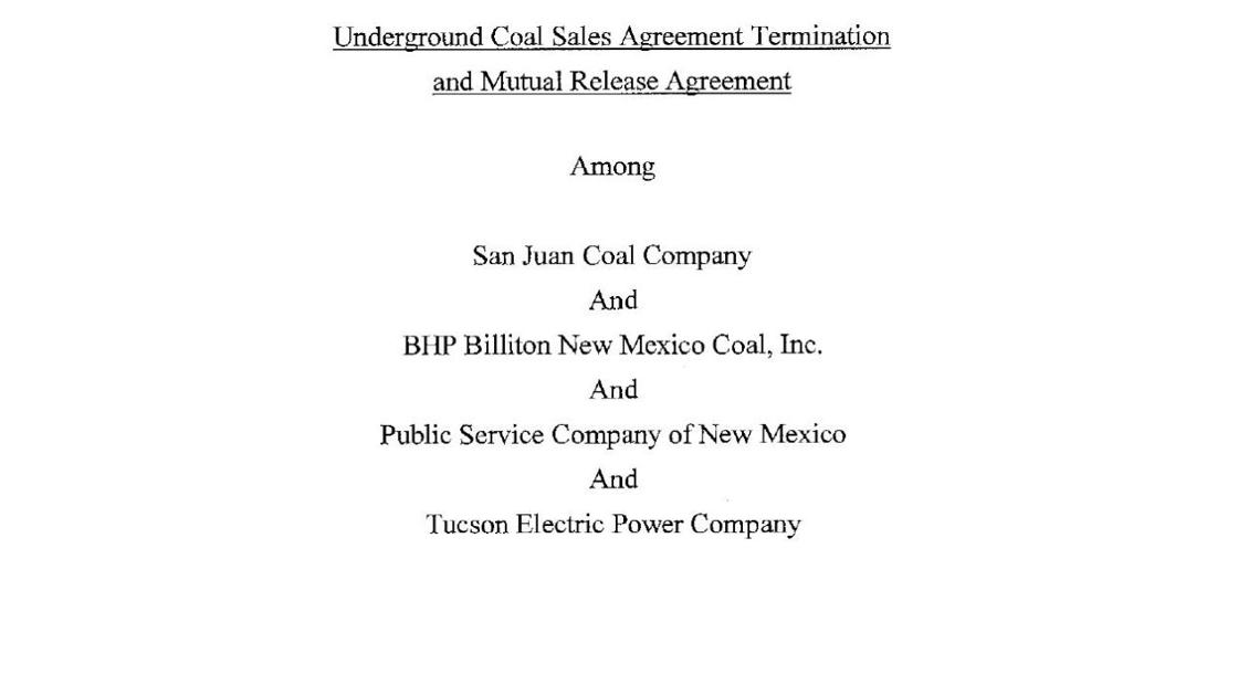 Underground Coal Sales Agreement Termination And Mutual Release
