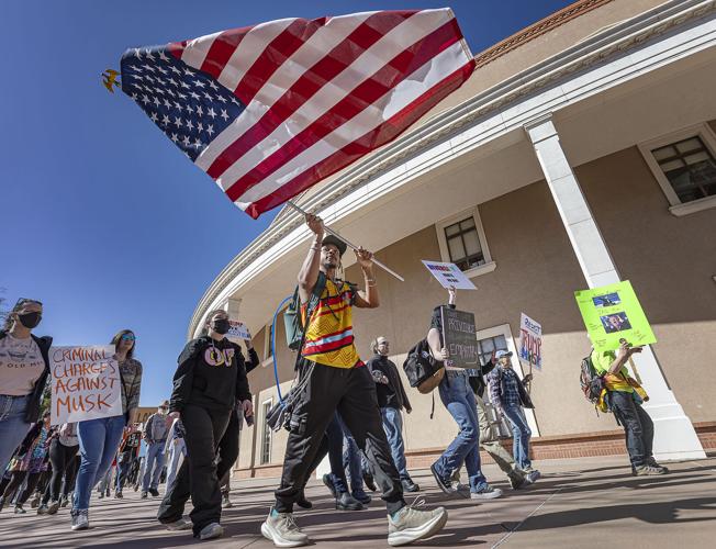 Hundreds protest Trump policies, Project 2025 at Capitol in Santa Fe ...