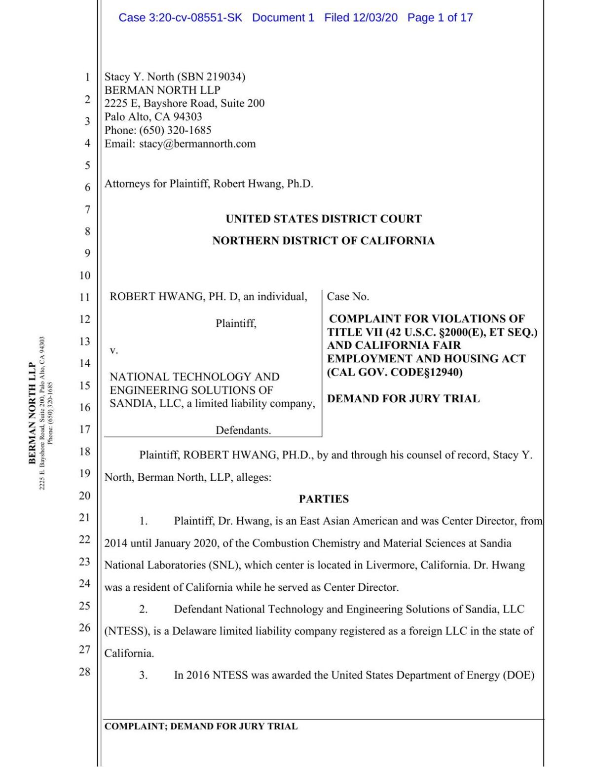 Robert Hwang v. National Technology and Engineering Solutions of 