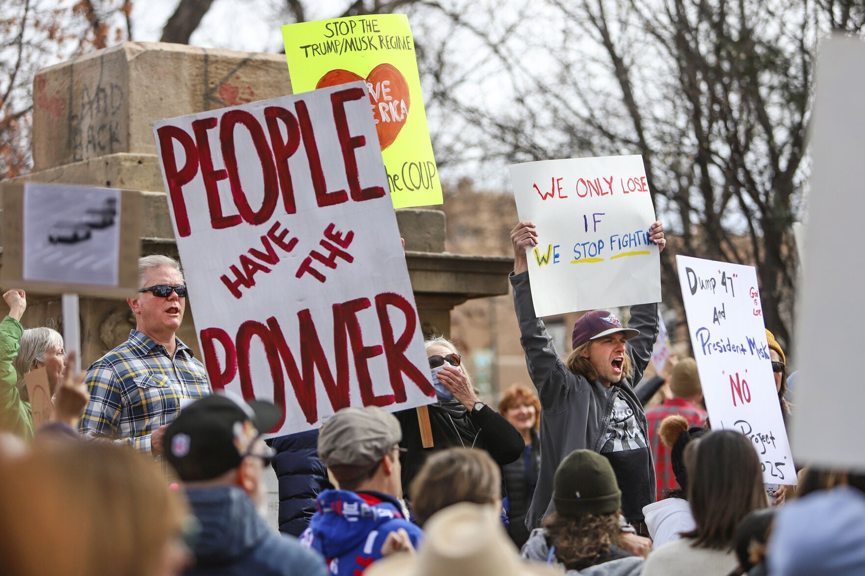 'Our democracy is at stake': Hundreds hold Presidents Day protest ...