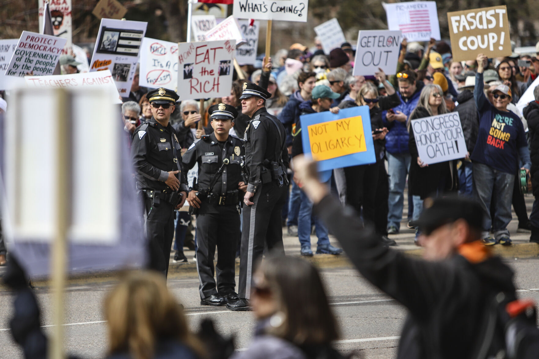 'Our democracy is at stake': Hundreds hold Presidents Day protest ...