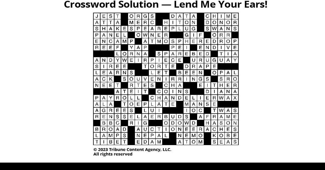 Lend Me Your Ears Crossword Solutions scarsdalenews com