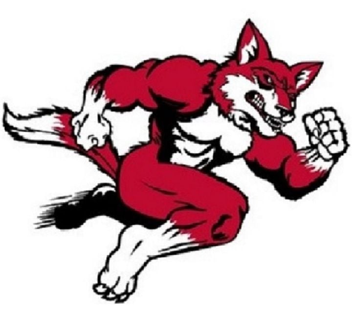backpack with red fox logo