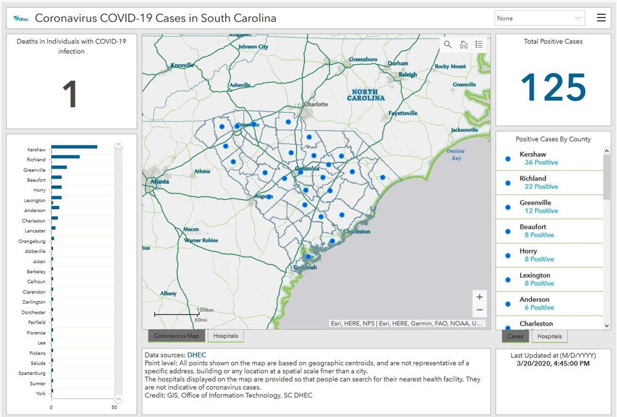 DHEC map coronavirus in SC