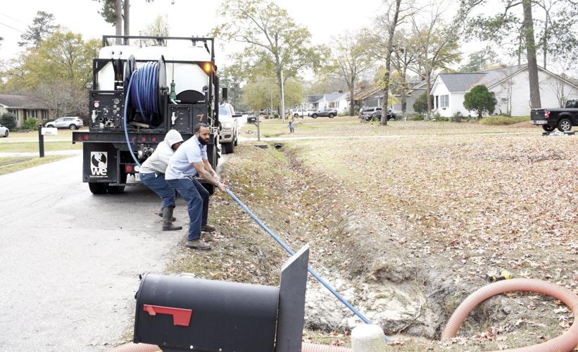 Stormwater drainage pipe cleaning underway