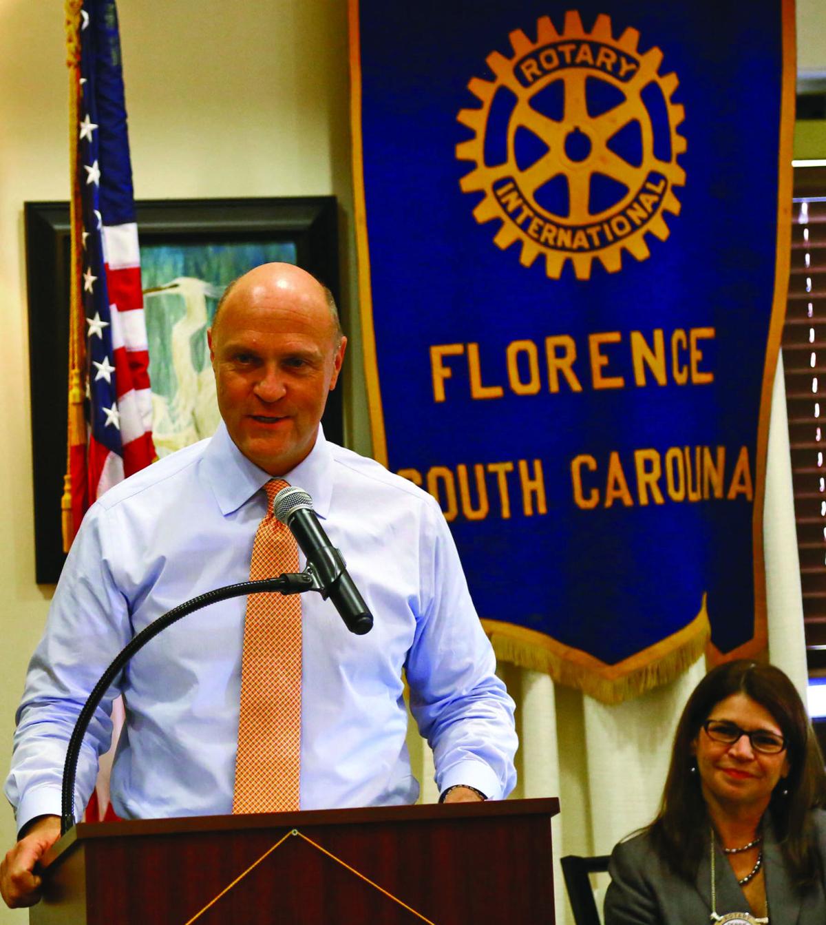 Firstyear Clemson President James Clements gives Florence Rotarians a