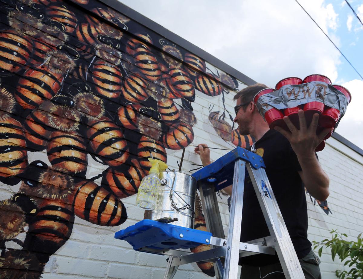 Artist Painting Mural Of Honeybees In Lake City Entertainment