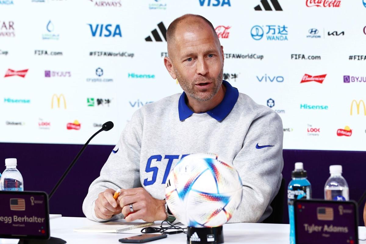 Gregg Berhalter, head coach of United States, reacts during the USA Press Conference at the Main Media Center on Monday, Nov. 28, 2022, in Doha, Qatar.