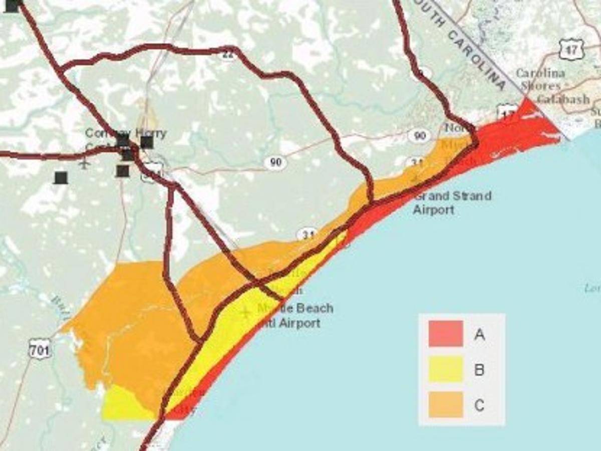 New Hurricane Evacuation Zones Include New Myrtle Beach Neighborhoods Local News Scnow Com Projected Flooding Map For Horry County Sc 2022