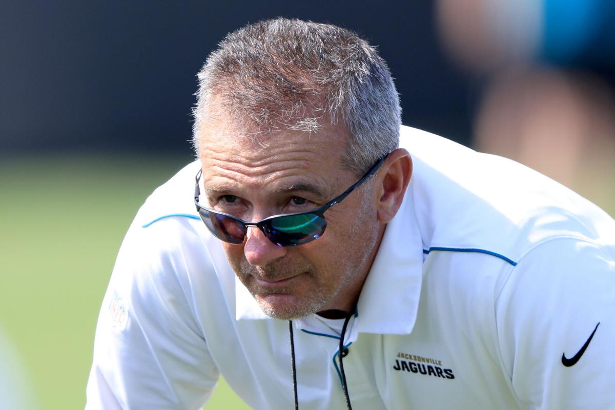 Jacksonville Jaguars head coach Urban Meyer watches the action during minicamp at TIAA Bank Field on June 15, 2021 in Jacksonville, Florida.