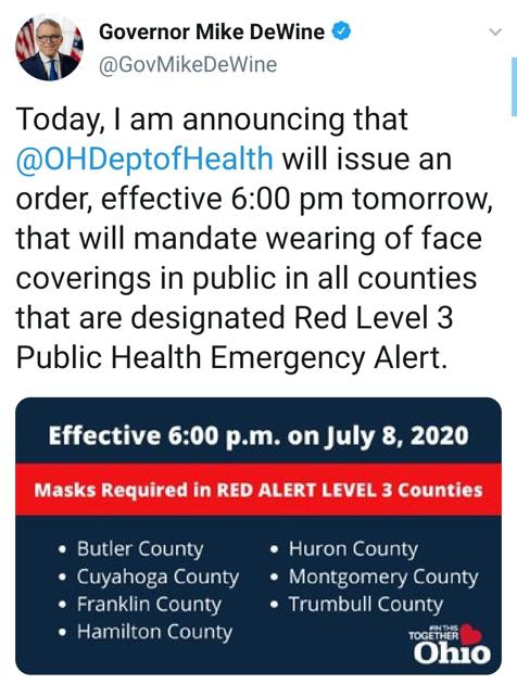 Coronavirus Masks Required In 7 Ohio Counties News Sdgnewsgroup Com