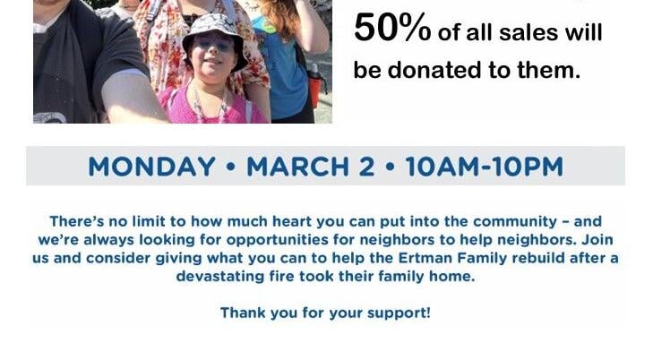 Culver's Plymouth donates 50% of sales to fire-affected Ertman family