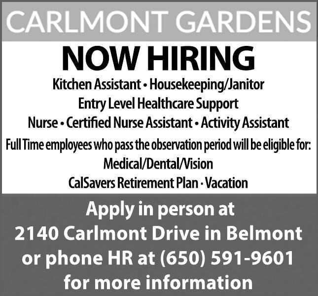 Carlmont Gardens Now Hiring