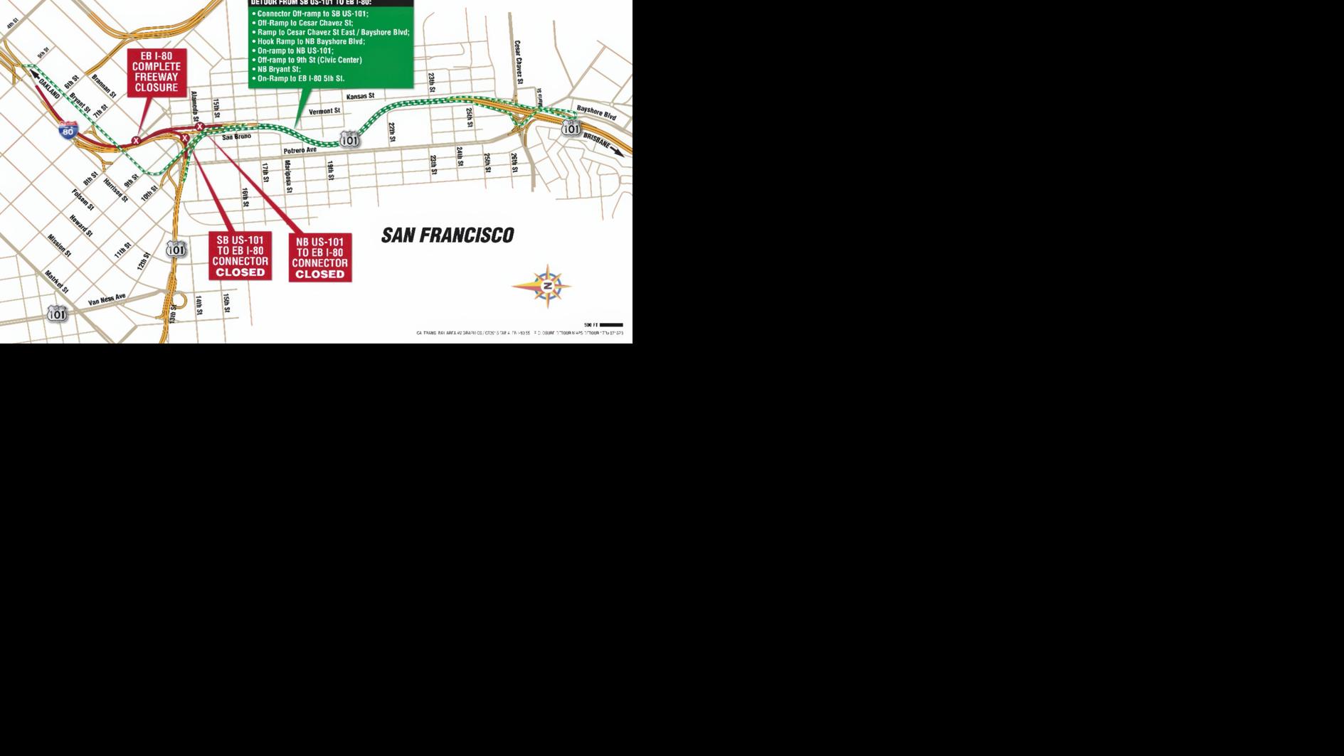 Eastbound lanes of I-80 in San Francisco to close for 55 hours this weekend