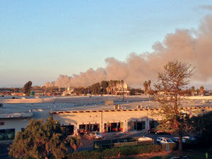Fire at recycling plant causes large plume of black smoke
