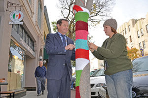 More than a pop of color: Downtown San Mateo Association pairs up with local artist to yarn bomb trees