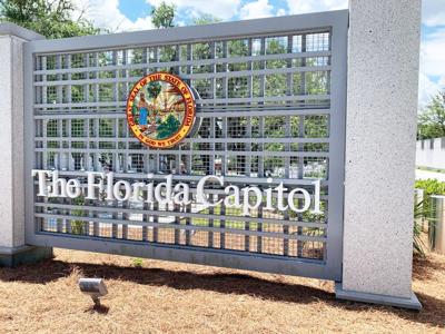 The sign outside of Florida's State Capitol building in Tallahassee.