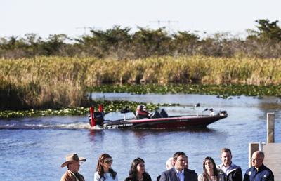 In this Jan. 29, 2019 photo, Florida Gov. Ron DeSantis speaks about his environmental budget at the Everglades Holiday Park during a news conference in Fort Lauderdale.