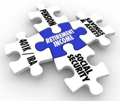 Retirement Income Puzzle Pieces Pension IRA 401K Social Security Savings