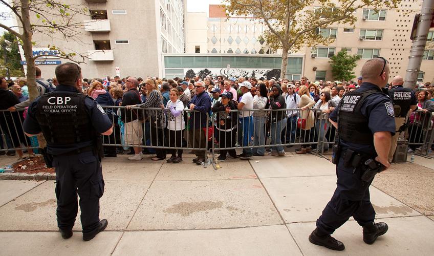 Long lines for the papal mass