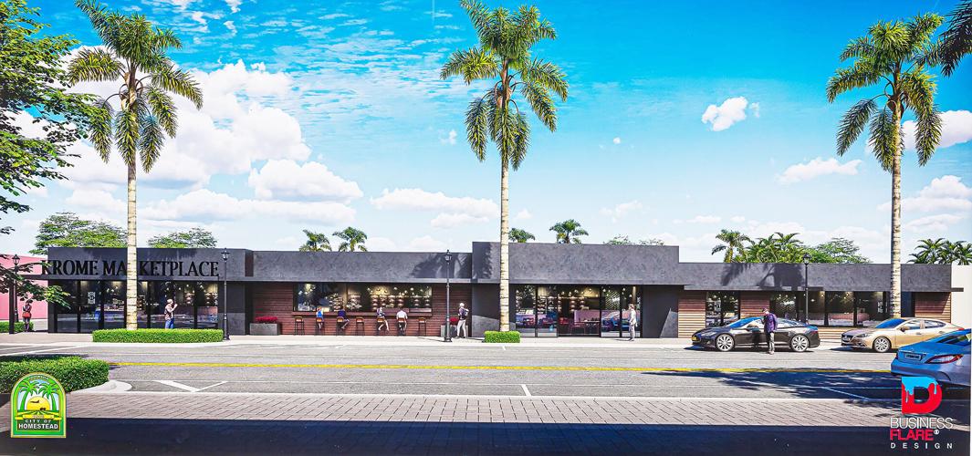 This artist’s rendering shows a potential street view of the Krome Marketplace on the corner of Krome and Second Street.