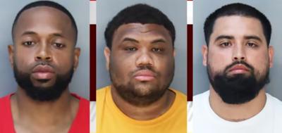 From left, Kirk Walton, 34, Ronald Connor, 24, and Christopher Rolon, 29, are facing charges in Miami-Dade County for the beating death of an inmate.