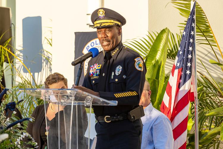 Chief Al Rolle speaks to the many supporters who came to the dedication.