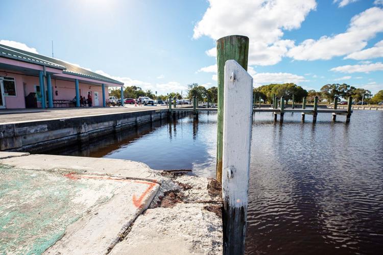 A broken edge of the seawall at the Flamingo Marina.