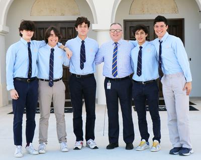 Danny Reynolds with Palmer Trinity School student delegates attending Round Square Conference in Canada.  (from left) Alex Knoepffler '25, Rafael Morin '25, Sebastian Jaar '25, Danny Reynolds, Marcos Cano '25, Zachary Rodriguez '25.