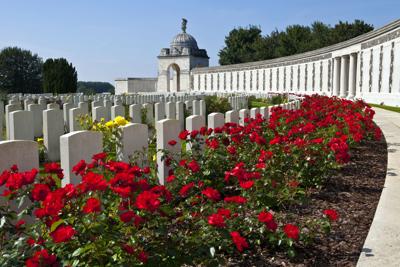 Flanders Field American Cemetery and Memorial,  a World War I cemetery on the southeast edge of the town of Waregem, Belgium. Poppy flowers began to grow after the burial of the fallen soldiers.