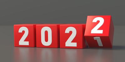 2022 change red cubes with digits isolated on grey background. 3d illustration