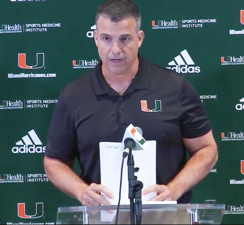 Miami Hurricanes Head Football Coach Mario Cristobal at the Cane’s National Signing Day headquarters.