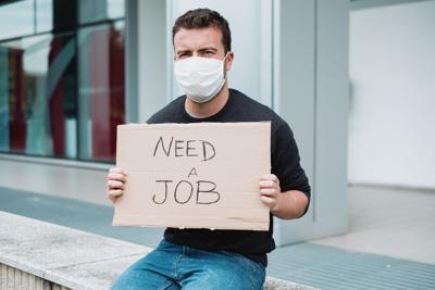 Jobless man looking for a job asking money help after covid-19 crisis