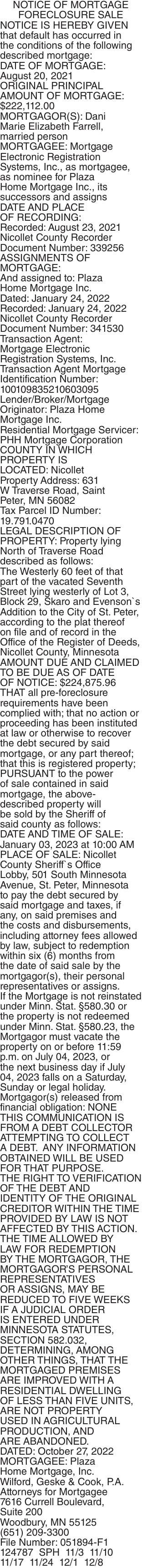 NOTICE OF MORTGAGE FORECLOSURE SALE