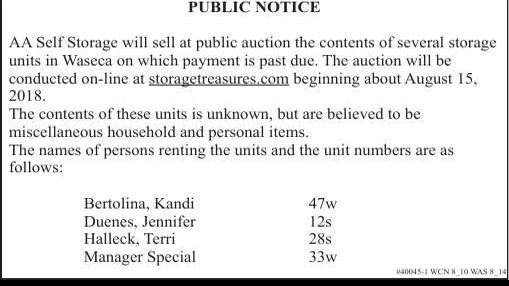 40045 1 Public Notice Self Storage Auction Faribault Daily News Southernminn Com