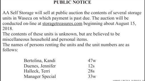 40045 1 Public Notice Self Storage Auction Faribault Daily News Southernminn Com