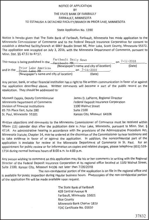 37832 State Bank of Faribault Faribault Daily News