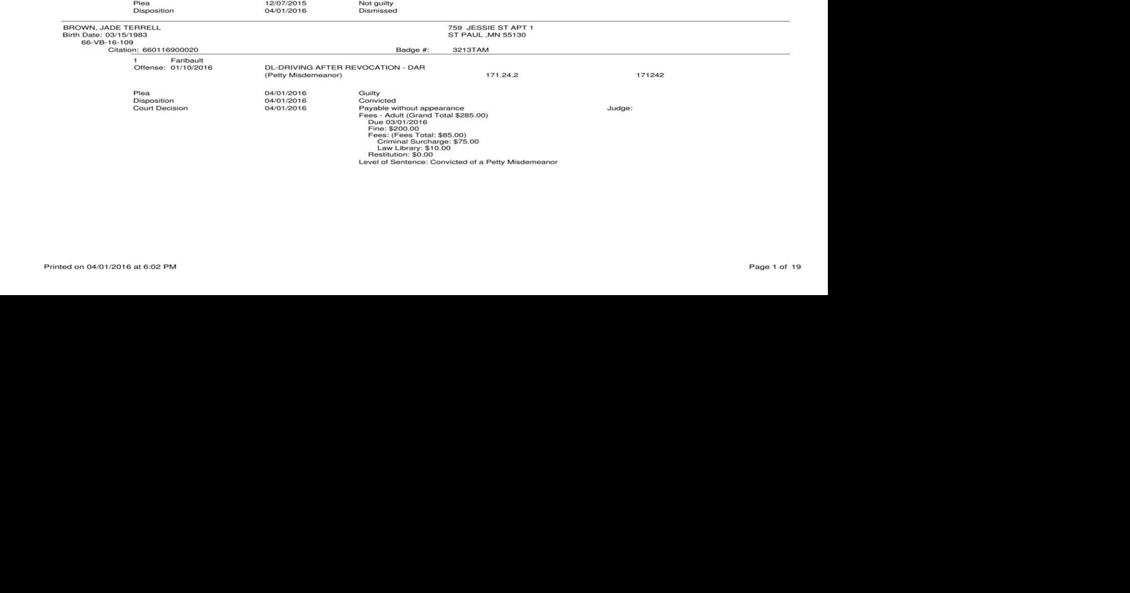 Rice County court logs for April 1 through April 3 News