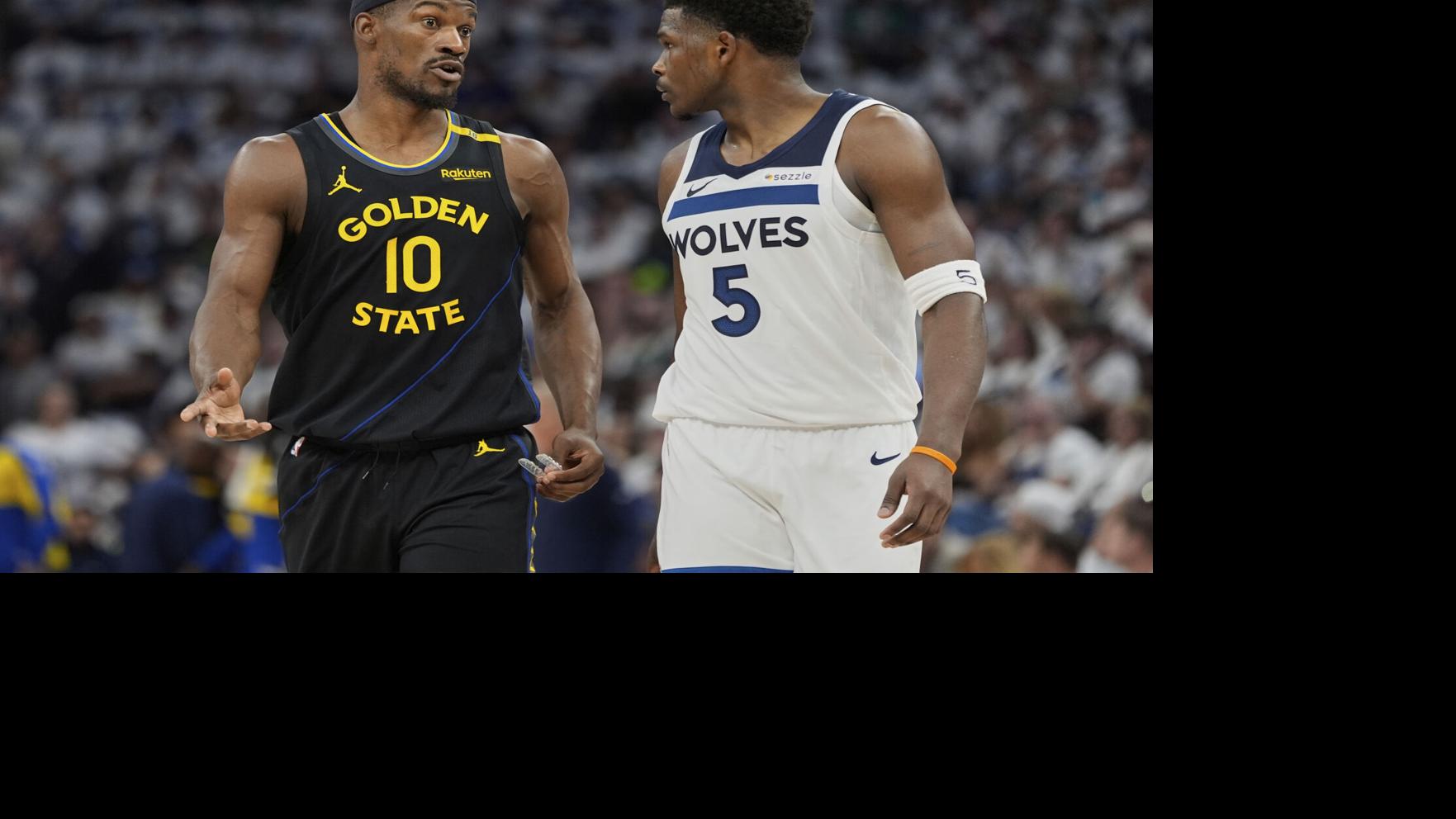 Warriors take Game 1 from cold-shooting Wolves 99-88 despite Curry's departure with hamstring strain