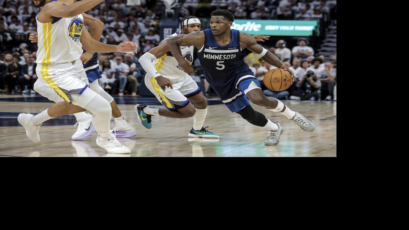 Timberwolves beat Curry-less Warriors 117-93 in Game 2 to even series