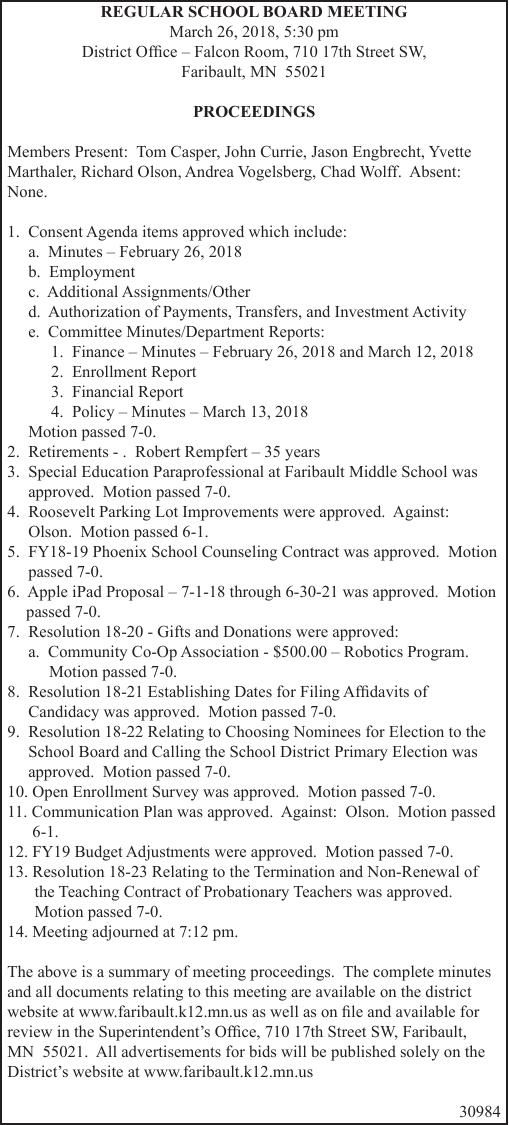 30984 Faribault ISD Faribault Daily News