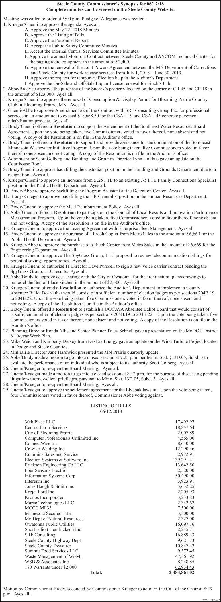 376671 Proceedings of the Steele County Commissioners Faribault