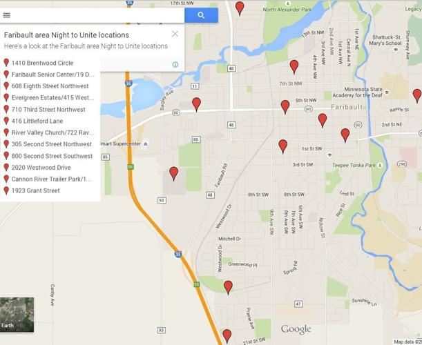 Find a gettogether Faribault area Night to Unite locations Local